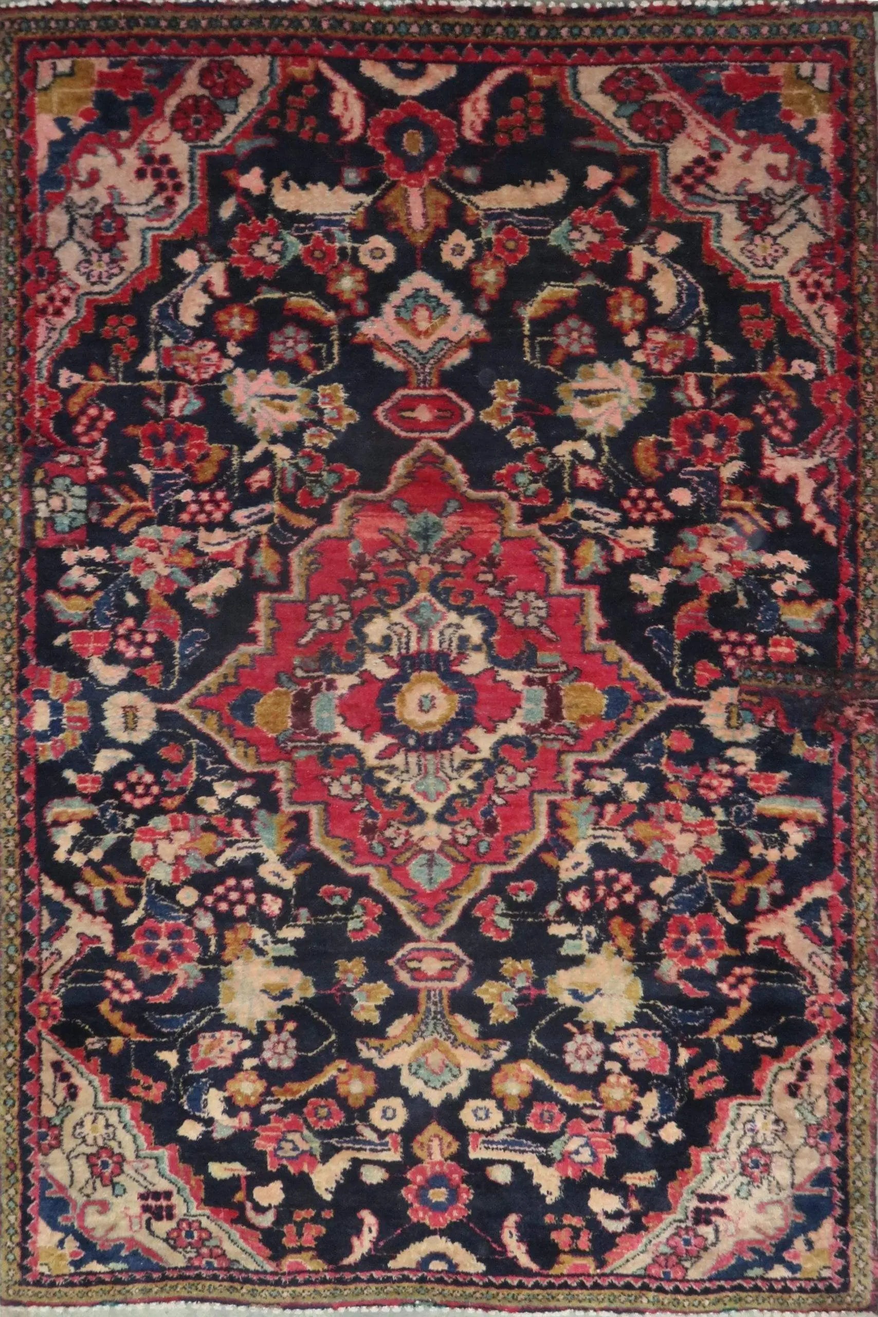One Of The Kind Hand-Knotted Persian Wool Rug _ Luxurious Vintage Design, 5'10" x 4'1", Artisan Crafted